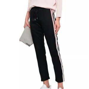 Sandro PARIS Pink‎ Velvet Side Stripe Drawstring Black Track Pants SMALL Size 2